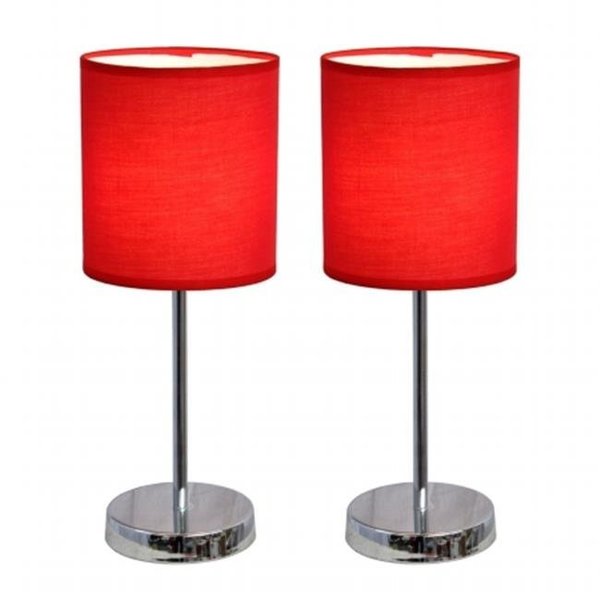 All The Rages All The Rages LT2007-RED-2PK Simple Designs Chrome Mini Basic Table Lamp with Fabric Shade 2 Pack Set; Red LT2007-RED-2PK